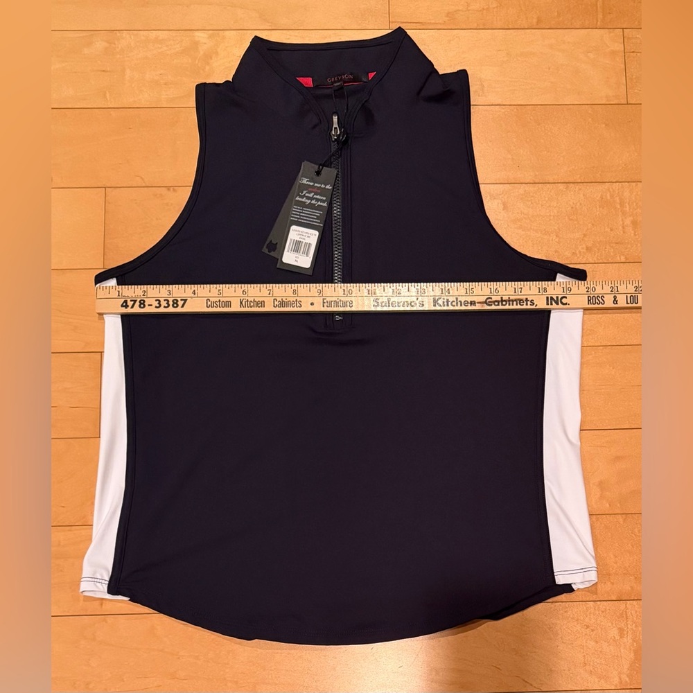 NWT - Greyson Women’s Sleeveless Vesta Mock Neck Top - CANAL- Navy White - XL - Picture 9 of 12